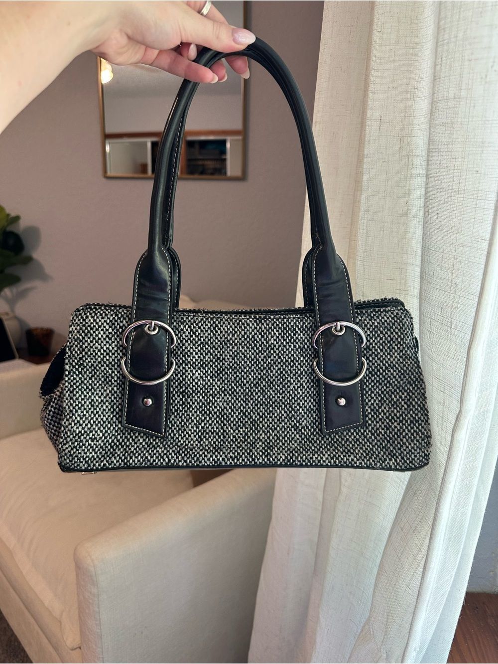 Y2K Chic Black & White Tweed Shoulder Bag